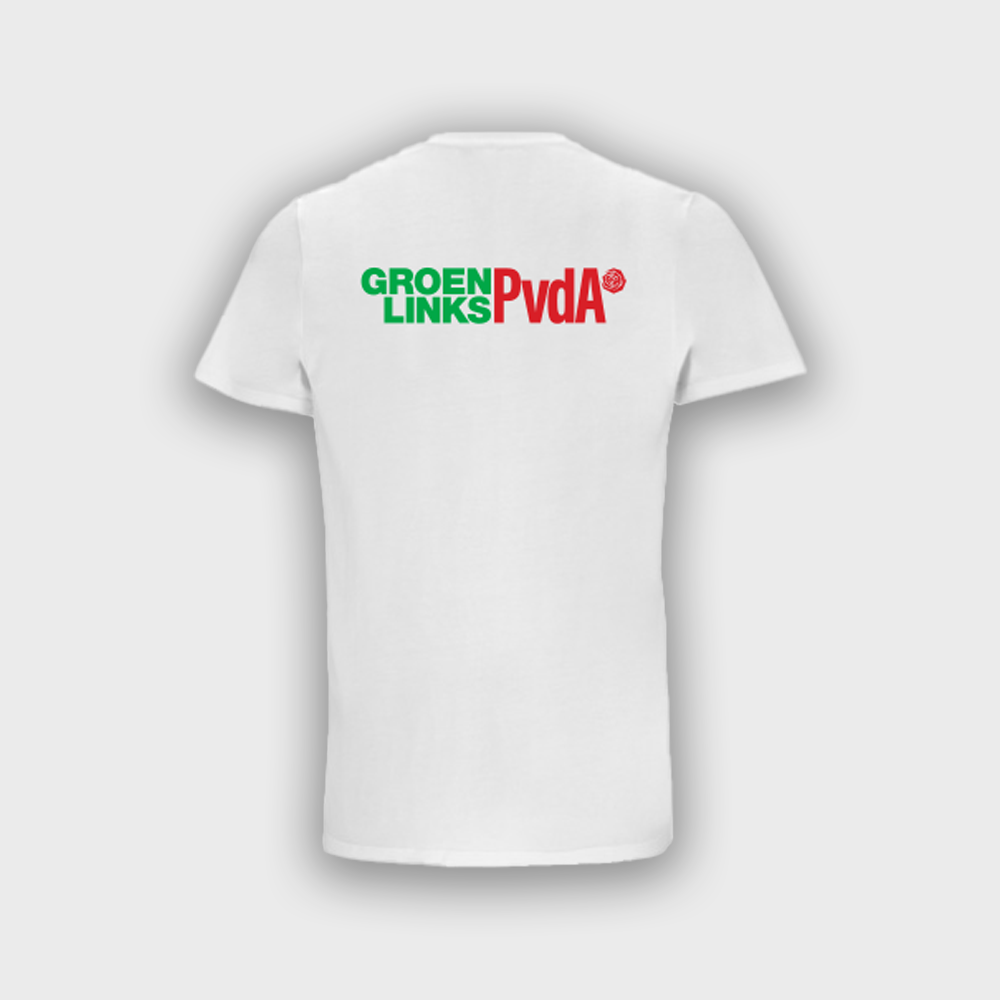 Achterkant van het linkse vrienden T-shirt van GroenLinks-PvdA